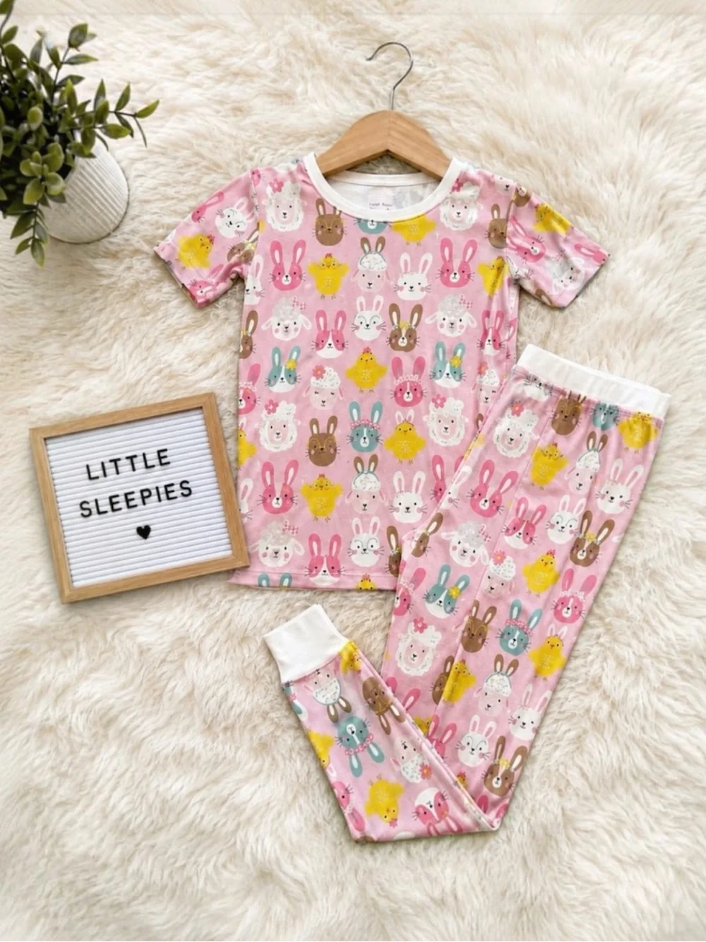 Little Sleepies Bunny Chick Pajama Set Size 7/8 EUC